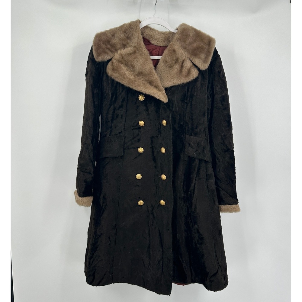 Vintage French Womens Coat Size L Faux Fur Double Breasted Parisian Chic‎